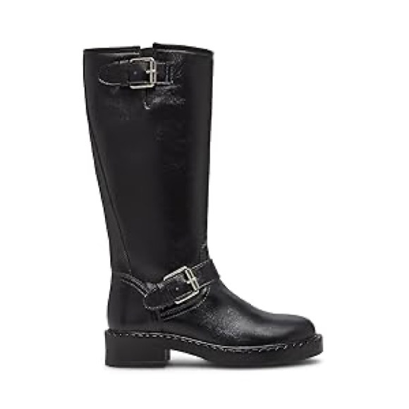 New Steve Madden Erma Black Leather Tall Boots Size 7 M - Picture 2 of 7